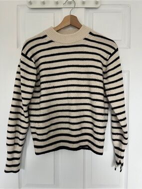 H&M Cream and Black Striped Crewneck Sweater